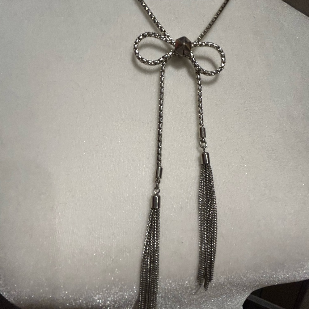 BCBGeneration Silver Bow Necklace with Tassels